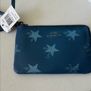 Coach Teal Navy Star Zip Wristlet